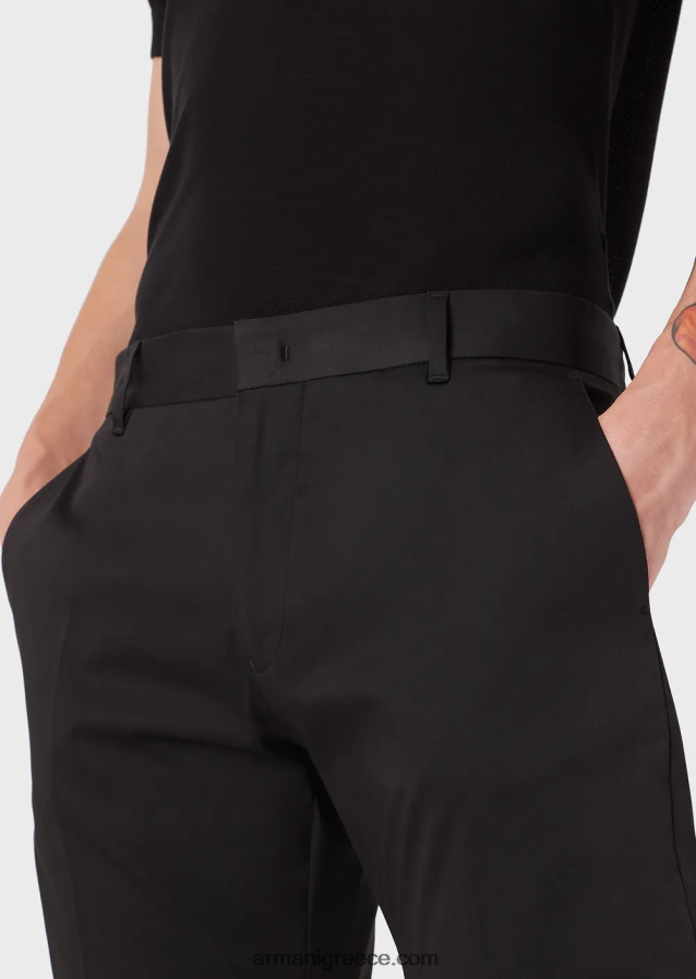 άνδρες Armani τεντωμένα βαμβακερά chinos 4046R61506 μαύρος