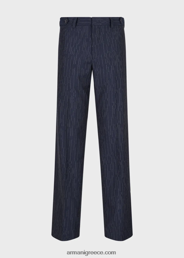 άνδρες Armani chinos σε fil coupe ριγέ τζιν ύφασμα 4046R61456 ναυτικό μπλε