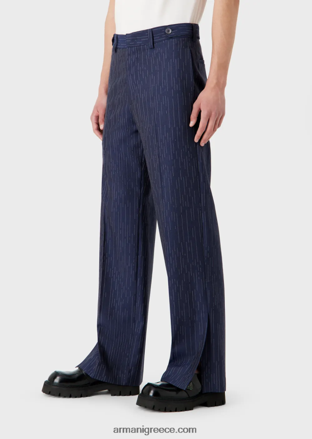 άνδρες Armani chinos σε fil coupe ριγέ τζιν ύφασμα 4046R61456 ναυτικό μπλε