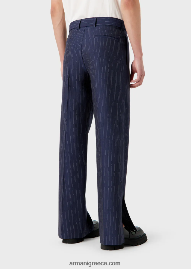 άνδρες Armani chinos σε fil coupe ριγέ τζιν ύφασμα 4046R61456 ναυτικό μπλε