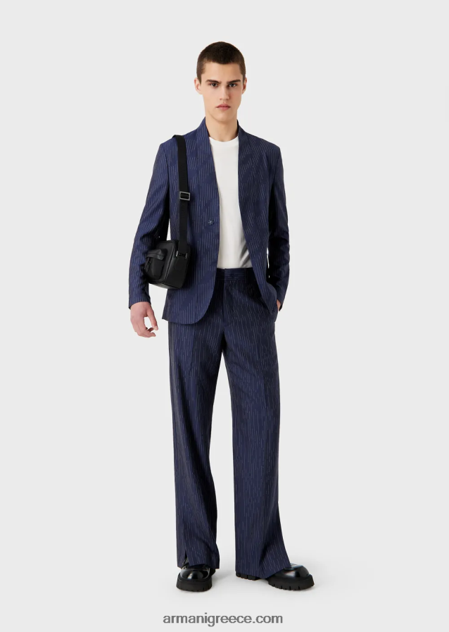 άνδρες Armani chinos σε fil coupe ριγέ τζιν ύφασμα 4046R61456 ναυτικό μπλε