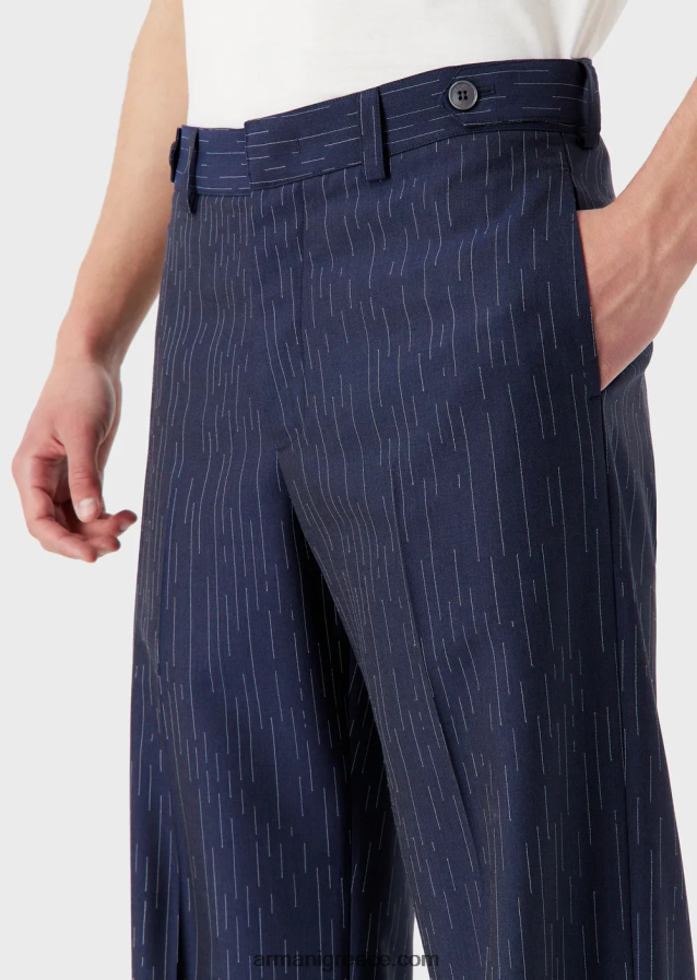 άνδρες Armani chinos σε fil coupe ριγέ τζιν ύφασμα 4046R61456 ναυτικό μπλε