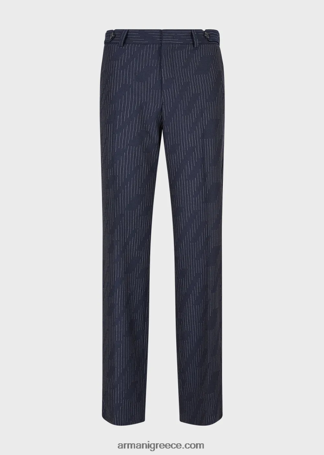 άνδρες Armani chinos σε fil coupe ριγέ τζιν ύφασμα 4046R61494 μεσάνυχτα μπλε