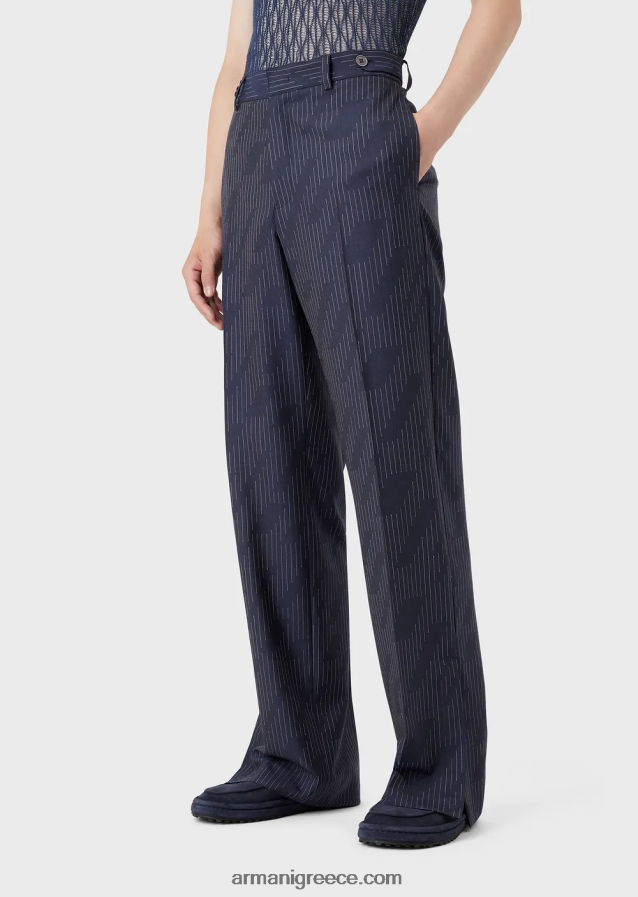 άνδρες Armani chinos σε fil coupe ριγέ τζιν ύφασμα 4046R61494 μεσάνυχτα μπλε