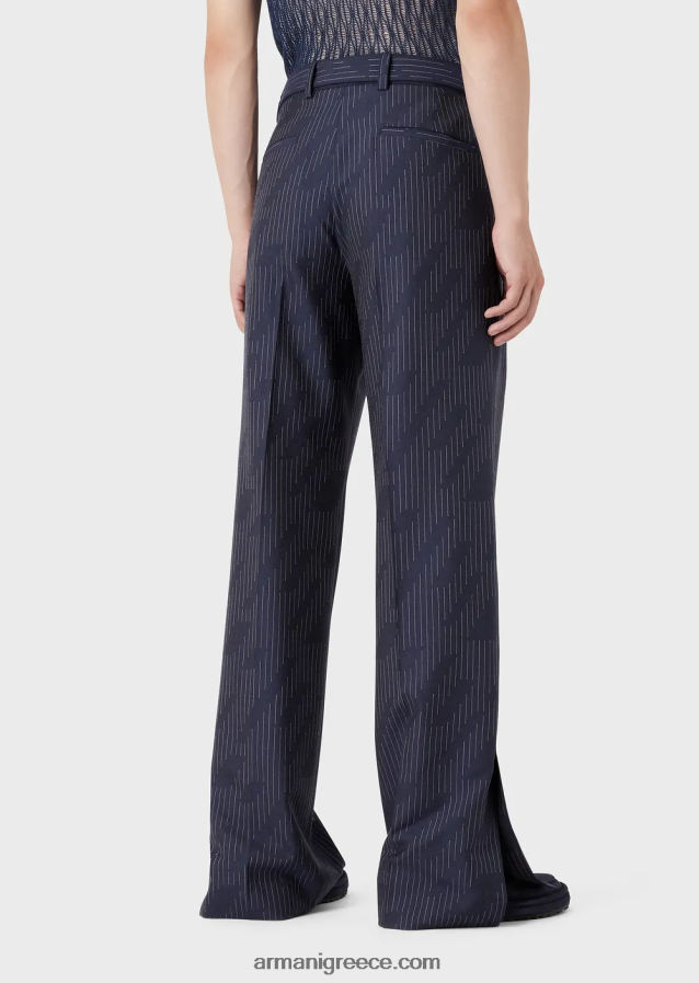 άνδρες Armani chinos σε fil coupe ριγέ τζιν ύφασμα 4046R61494 μεσάνυχτα μπλε