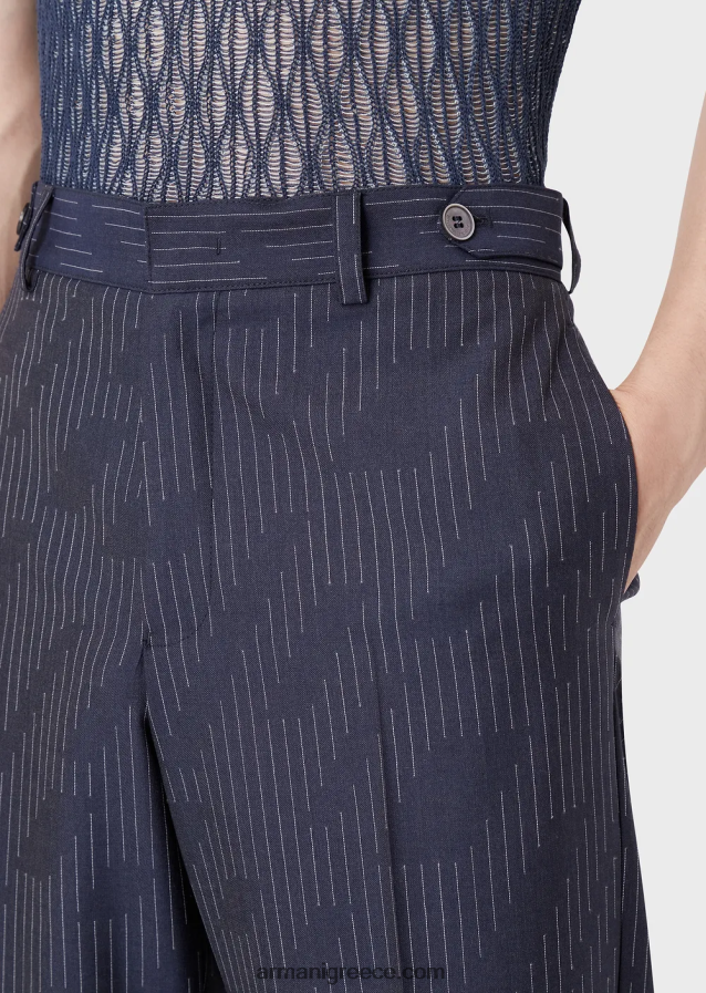 άνδρες Armani chinos σε fil coupe ριγέ τζιν ύφασμα 4046R61494 μεσάνυχτα μπλε