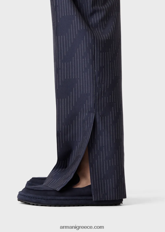 άνδρες Armani chinos σε fil coupe ριγέ τζιν ύφασμα 4046R61494 μεσάνυχτα μπλε