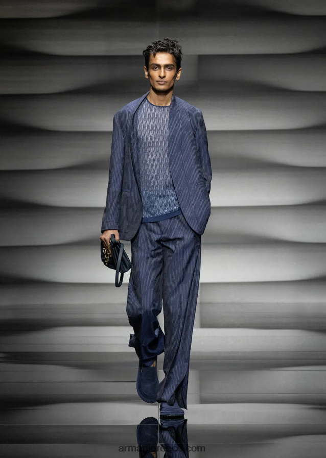 άνδρες Armani chinos σε fil coupe ριγέ τζιν ύφασμα 4046R61494 μεσάνυχτα μπλε