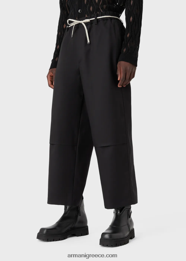 άνδρες Armani διπλές culottes gabardine με ζώνη σχοινιού 4046R61490