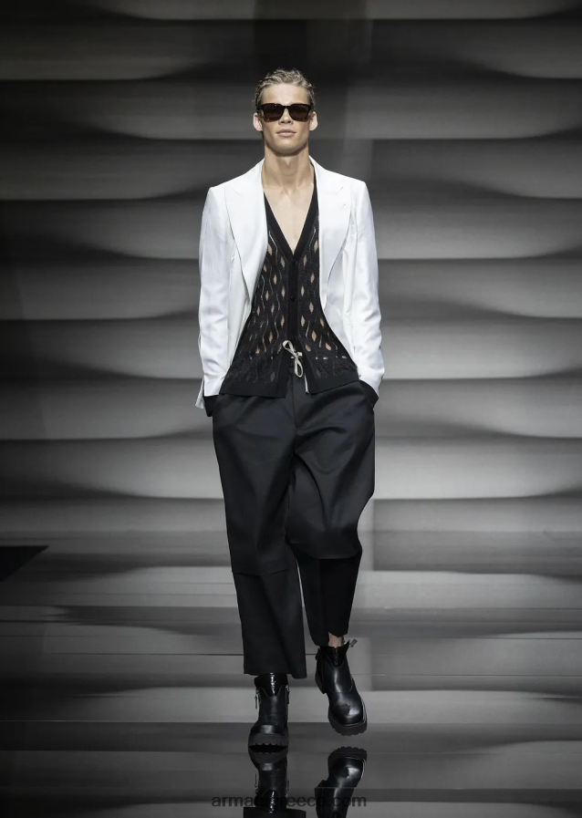 άνδρες Armani διπλές culottes gabardine με ζώνη σχοινιού 4046R61490