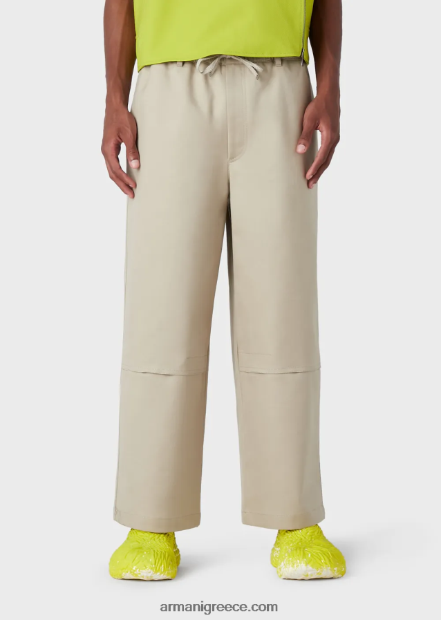 άνδρες Armani διπλές culottes gabardine με ζώνη σχοινιού 4046R61491 μπεζ