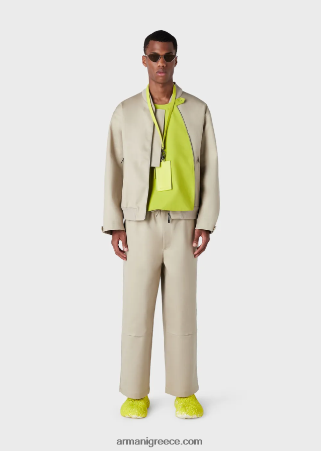 άνδρες Armani διπλές culottes gabardine με ζώνη σχοινιού 4046R61491 μπεζ