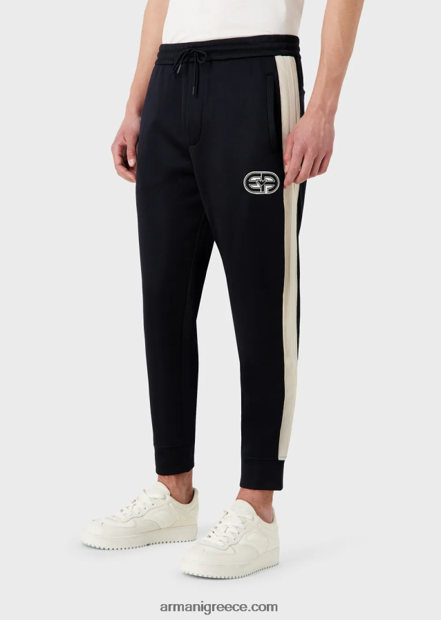 άνδρες Armani Τζέρσεϊ τζόγκερ με ea patch και ρίγες 4046R61378 ναυτικό μπλε