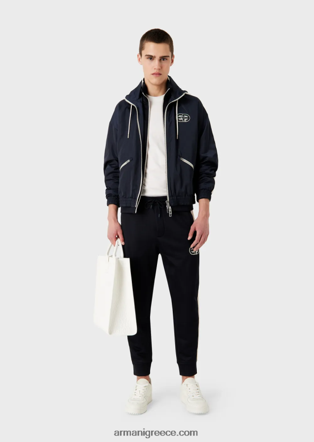 άνδρες Armani Τζέρσεϊ τζόγκερ με ea patch και ρίγες 4046R61378 ναυτικό μπλε