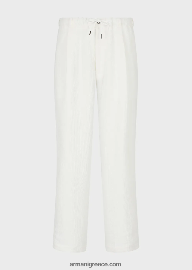 άνδρες Armani παντελόνι με κορδόνια από λινό grosgrain 4046R61492 άσπρο