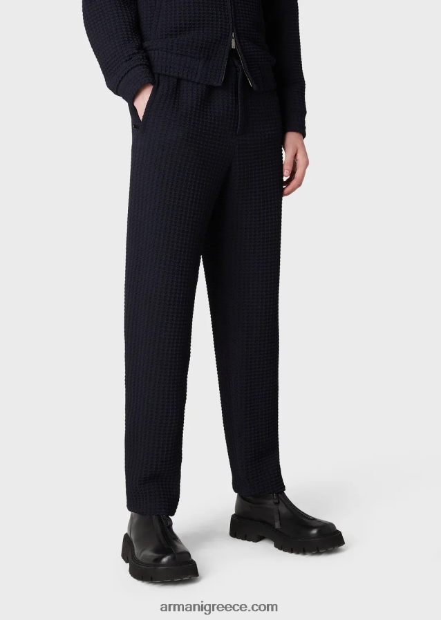 άνδρες Armani Τρισδιάστατο μάλλινο παντελόνι houndstooth με ελαστική μέση 4046R61397