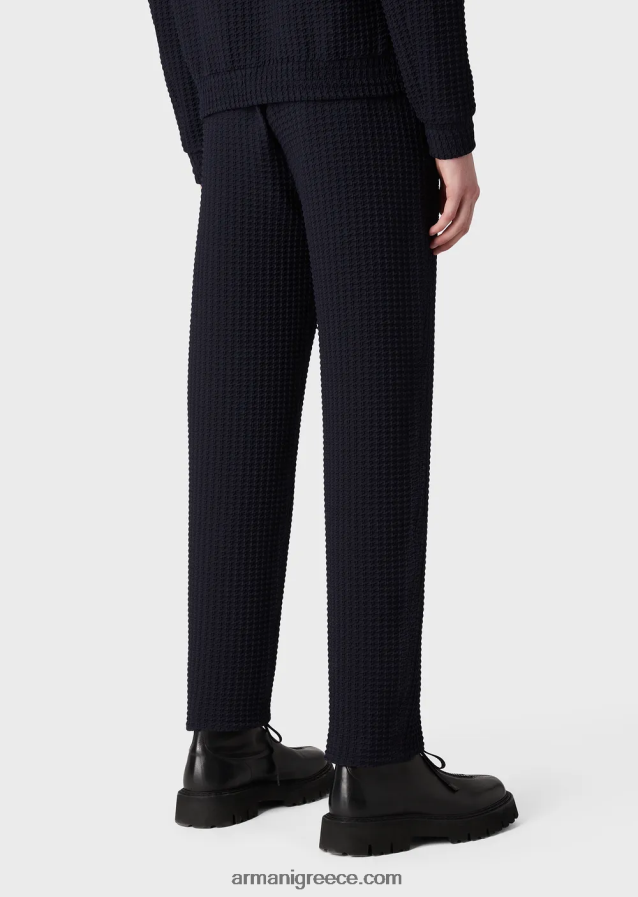 άνδρες Armani Τρισδιάστατο μάλλινο παντελόνι houndstooth με ελαστική μέση 4046R61397