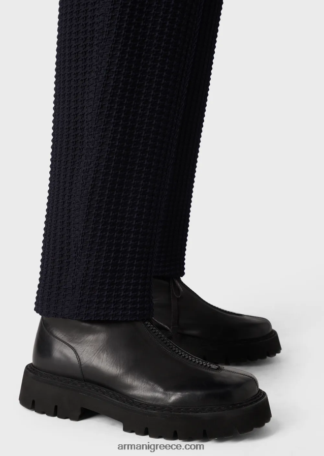 άνδρες Armani Τρισδιάστατο μάλλινο παντελόνι houndstooth με ελαστική μέση 4046R61397