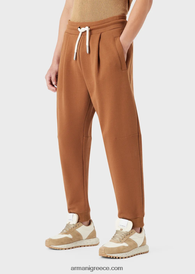 άνδρες Armani βιώσιμη συλλογή με λείο φινίρισμα οργανικά τζόγκερ από jersey-fleece 4046R61435 μπεζ