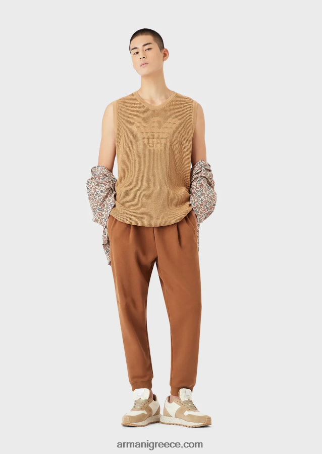άνδρες Armani βιώσιμη συλλογή με λείο φινίρισμα οργανικά τζόγκερ από jersey-fleece 4046R61435 μπεζ