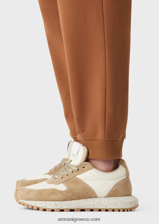 άνδρες Armani βιώσιμη συλλογή με λείο φινίρισμα οργανικά τζόγκερ από jersey-fleece 4046R61435 μπεζ