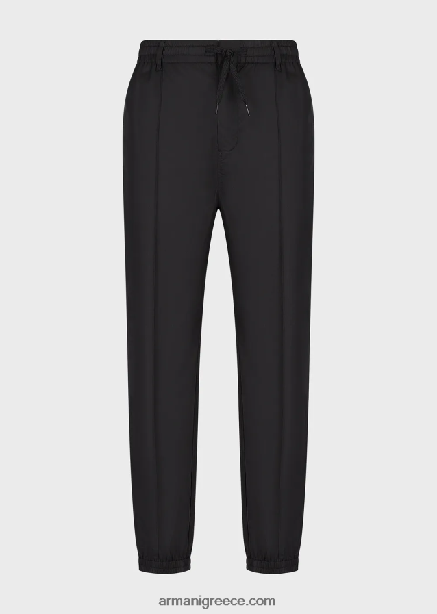 άνδρες Armani παντελόνι με κορδόνια από ελαφρύ σατέν lyocell 4046R61474 μαύρος