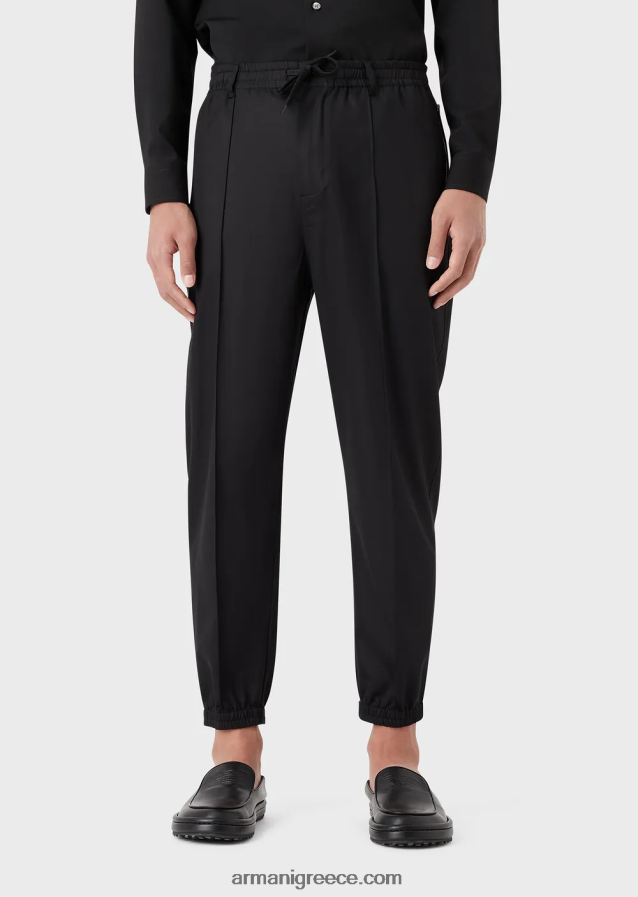 άνδρες Armani παντελόνι με κορδόνια από ελαφρύ σατέν lyocell 4046R61474 μαύρος
