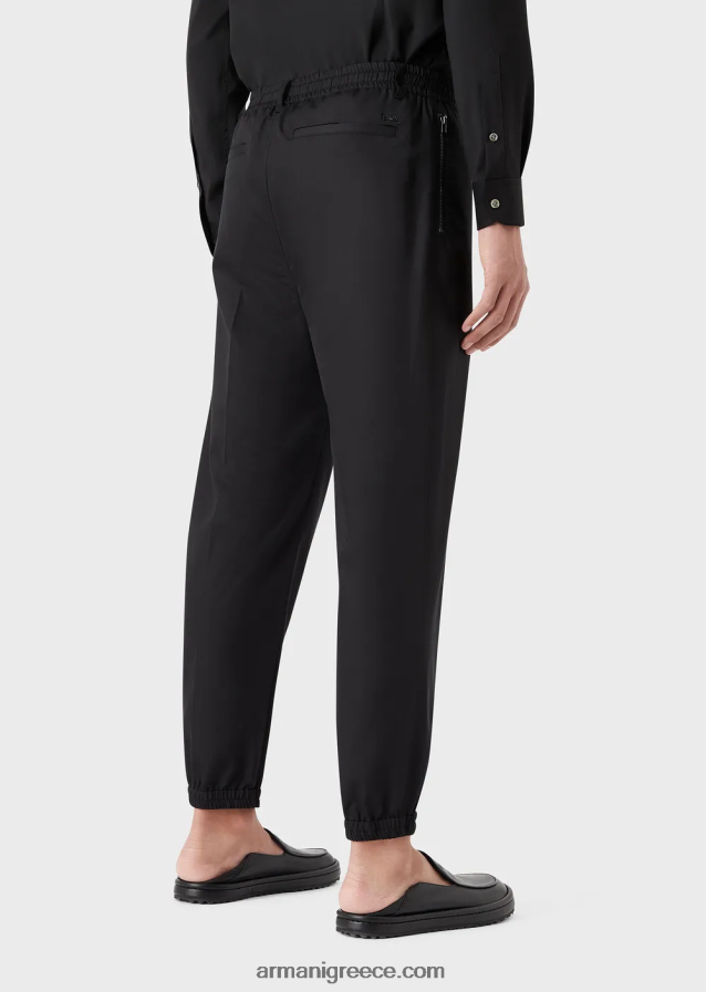 άνδρες Armani παντελόνι με κορδόνια από ελαφρύ σατέν lyocell 4046R61474 μαύρος