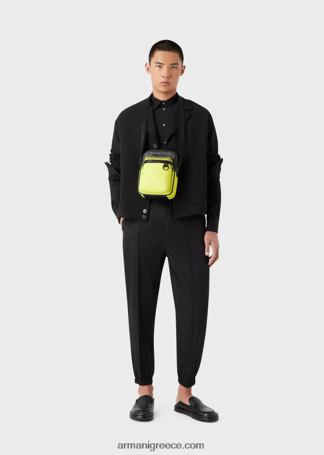 άνδρες Armani παντελόνι με κορδόνια από ελαφρύ σατέν lyocell 4046R61474 μαύρος