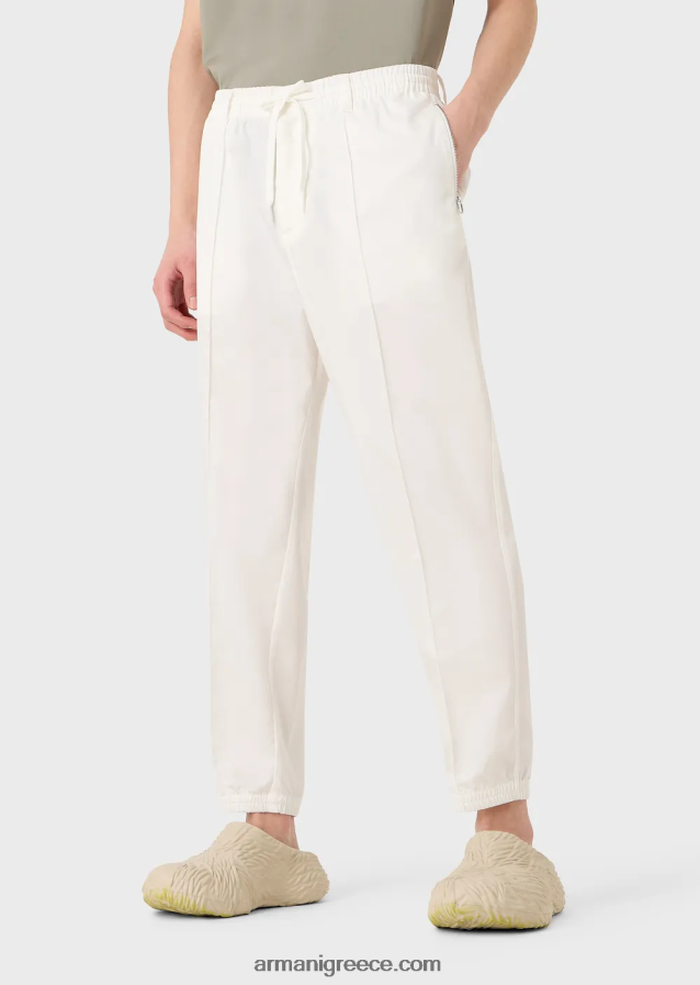 άνδρες Armani παντελόνι με κορδόνια από ελαφρύ σατέν lyocell 4046R61475 άσπρο
