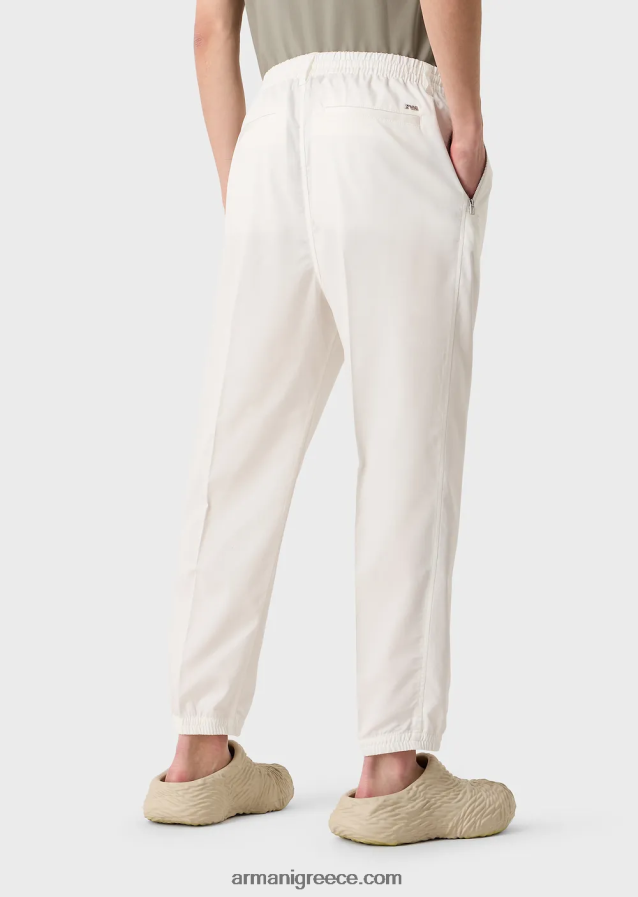άνδρες Armani παντελόνι με κορδόνια από ελαφρύ σατέν lyocell 4046R61475 άσπρο