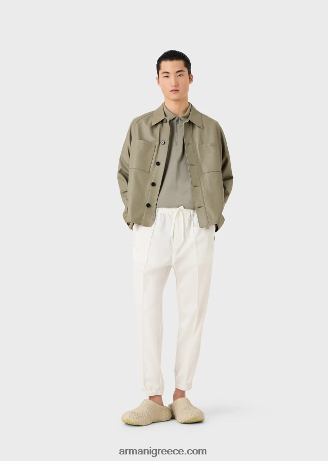 άνδρες Armani παντελόνι με κορδόνια από ελαφρύ σατέν lyocell 4046R61475 άσπρο