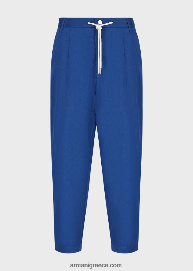 άνδρες Armani βιώσιμη συλλογή organic-twill παντελόνι 7/8 με βελάκια και κορδόνι περίσφιξης 4046R61516 μπλε