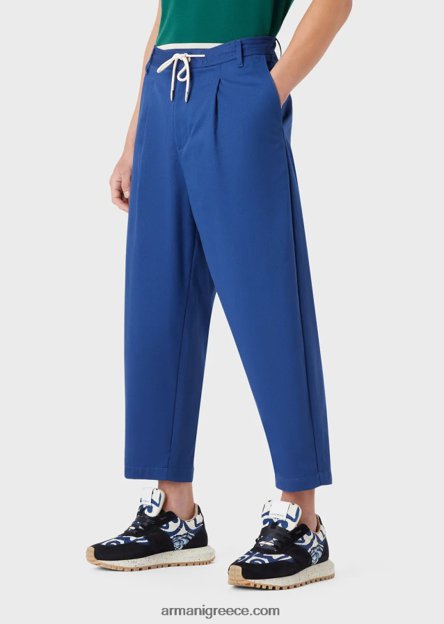 άνδρες Armani βιώσιμη συλλογή organic-twill παντελόνι 7/8 με βελάκια και κορδόνι περίσφιξης 4046R61516 μπλε