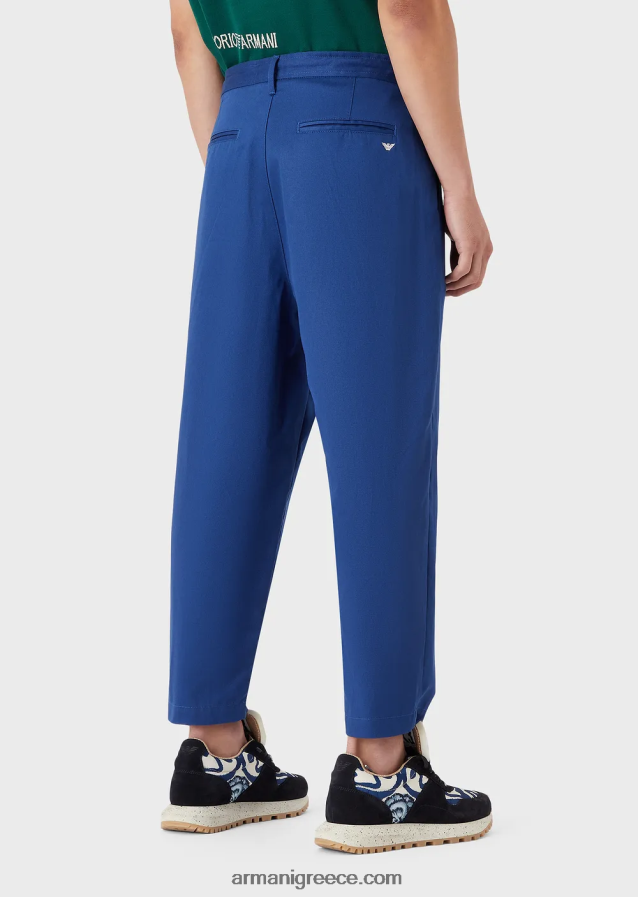 άνδρες Armani βιώσιμη συλλογή organic-twill παντελόνι 7/8 με βελάκια και κορδόνι περίσφιξης 4046R61516 μπλε
