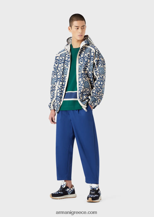 άνδρες Armani βιώσιμη συλλογή organic-twill παντελόνι 7/8 με βελάκια και κορδόνι περίσφιξης 4046R61516 μπλε