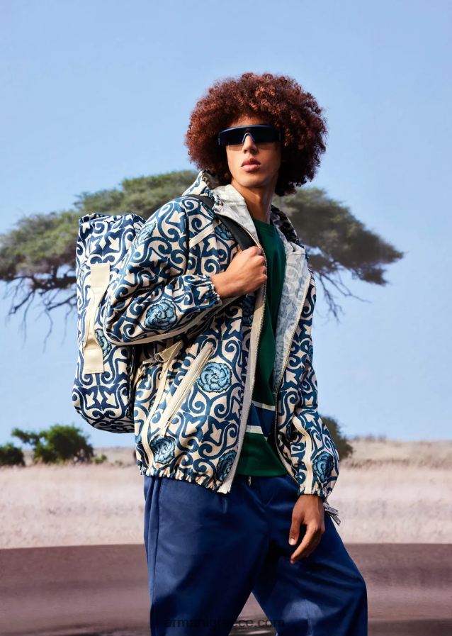 άνδρες Armani βιώσιμη συλλογή organic-twill παντελόνι 7/8 με βελάκια και κορδόνι περίσφιξης 4046R61516 μπλε