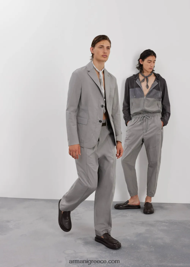 άνδρες Armani παντελόνι με κορδόνι ποπλίνας pima 4046R61471 ανοιχτό γκρι