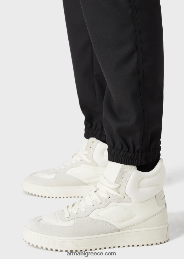 άνδρες Armani παντελόνι από μαλλί ripstop με ελαστικές μανσέτες στον αστράγαλο 4046R61483 μαύρος