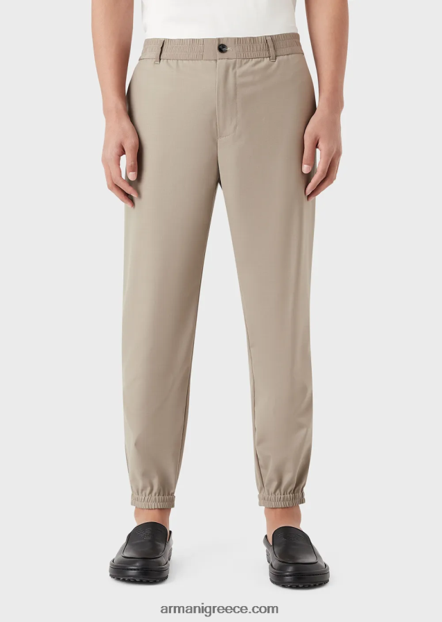 άνδρες Armani παντελόνι από μαλλί ripstop με ελαστικές μανσέτες στον αστράγαλο 4046R61484 γκρι περιστεριού