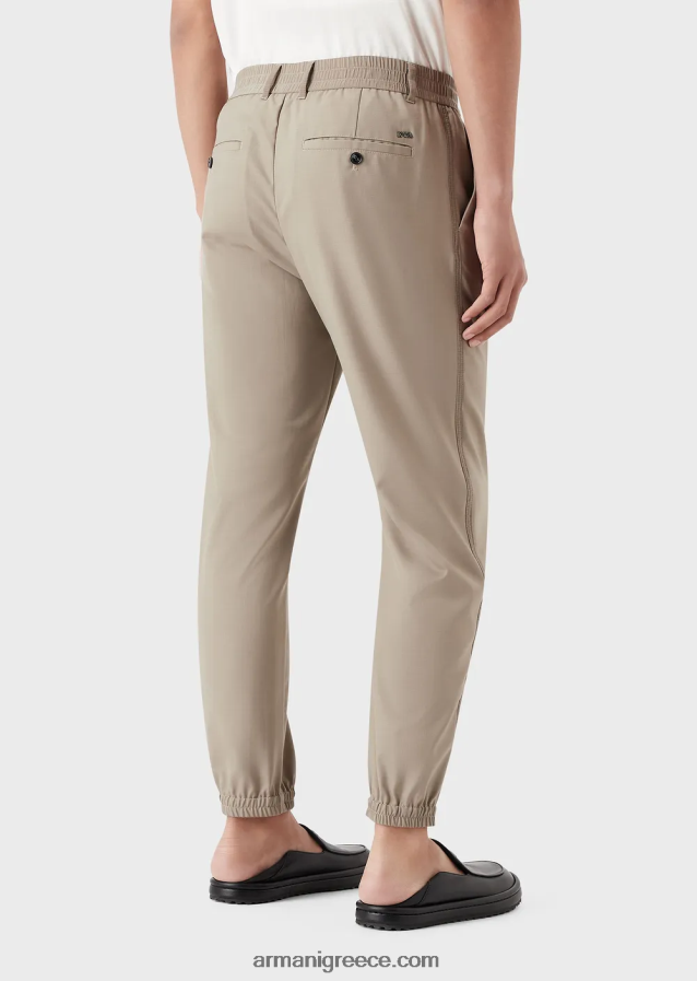 άνδρες Armani παντελόνι από μαλλί ripstop με ελαστικές μανσέτες στον αστράγαλο 4046R61484 γκρι περιστεριού