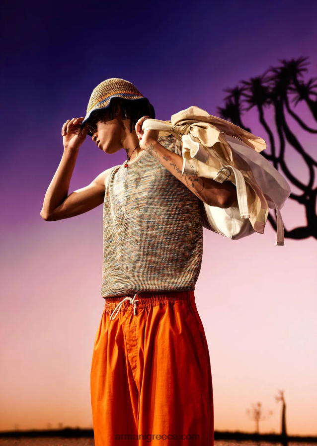 άνδρες Armani βιώσιμη συλλογή οργανικό παντελόνι ripstop 7/8 με κορδόνια περίσφιξης 4046R61517 το κόκκινο