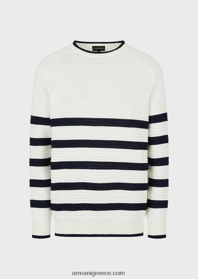 άνδρες Armani ριγέ οθωμανικό άλμα 4046R61213 γαλακτώδες λευκό