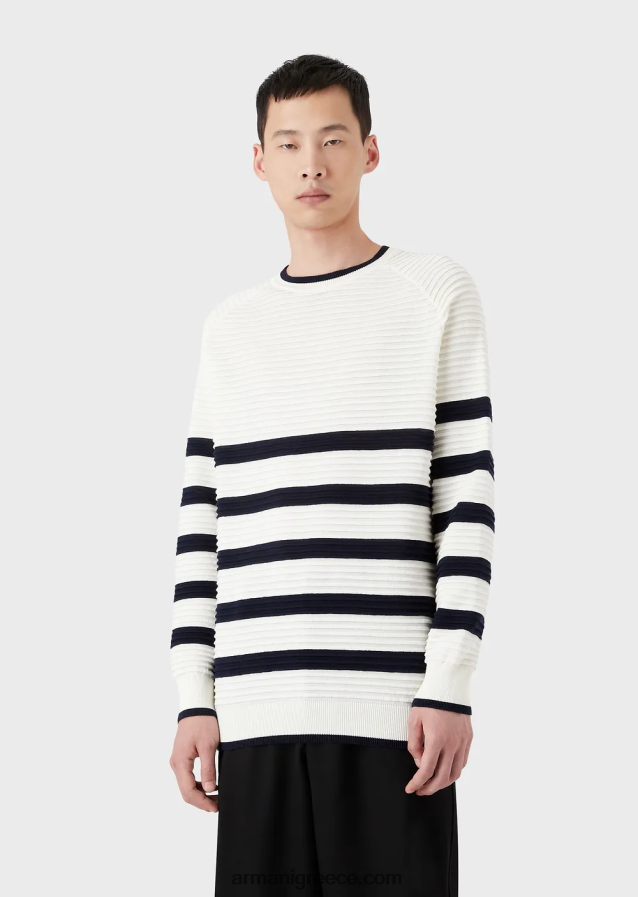 άνδρες Armani ριγέ οθωμανικό άλμα 4046R61213 γαλακτώδες λευκό