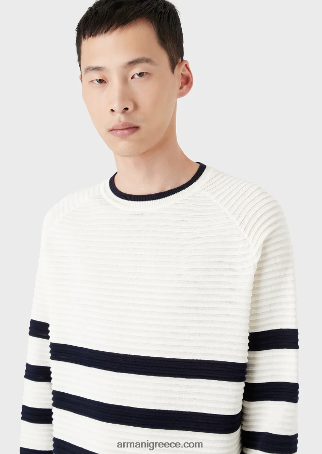 άνδρες Armani ριγέ οθωμανικό άλμα 4046R61213 γαλακτώδες λευκό