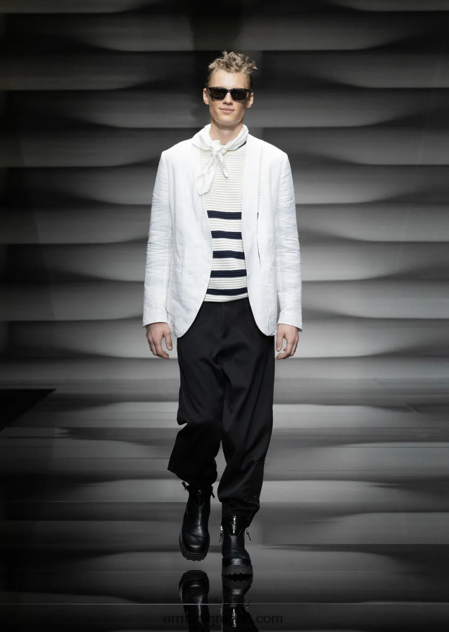 άνδρες Armani ριγέ οθωμανικό άλμα 4046R61213 γαλακτώδες λευκό