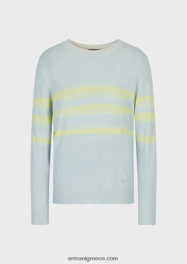 άνδρες Armani καθαρό κασμίρ άλμα με ρίγες ακουαρέλας 4046R61215 γαλανός