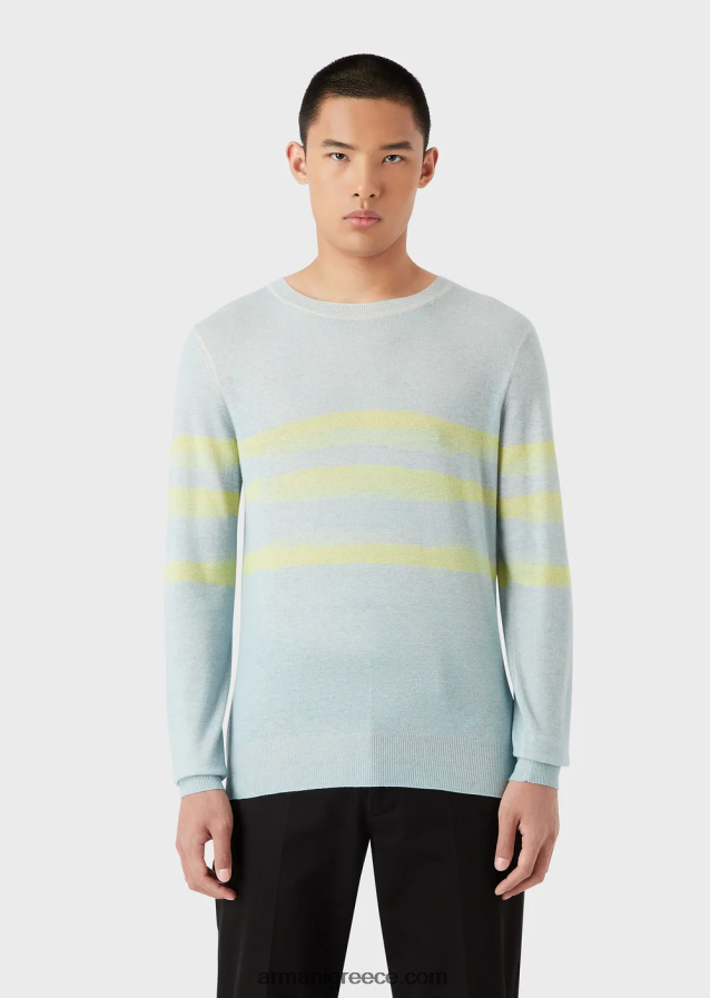 άνδρες Armani καθαρό κασμίρ άλμα με ρίγες ακουαρέλας 4046R61215 γαλανός