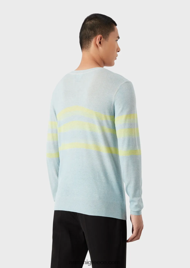 άνδρες Armani καθαρό κασμίρ άλμα με ρίγες ακουαρέλας 4046R61215 γαλανός