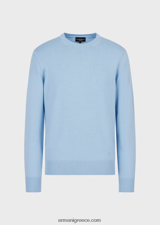 άνδρες Armani παρθένο-μάλλινο, τζάμπα κανονικής εφαρμογής 4046R61216 γαλανός